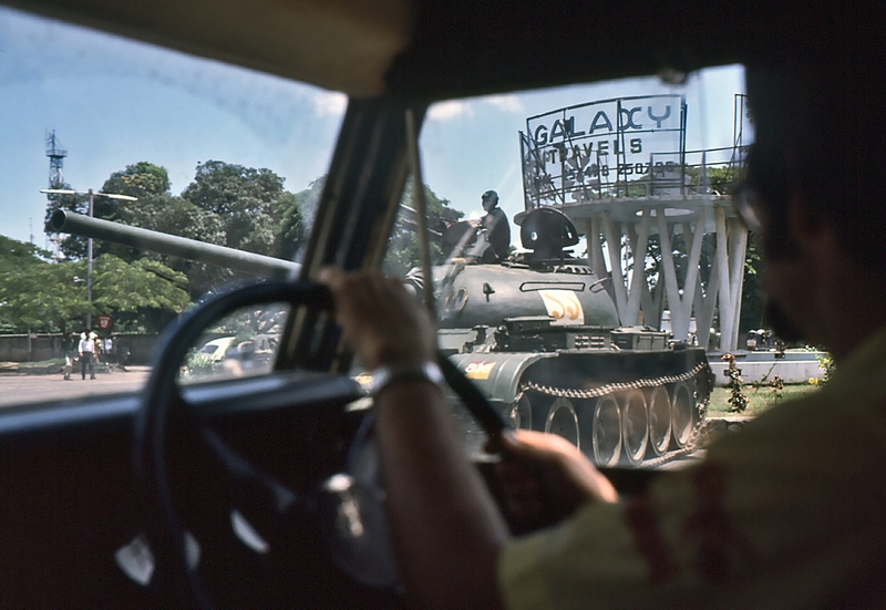1975 Bangladesh. Dhaka. Tank and machine gun following coup