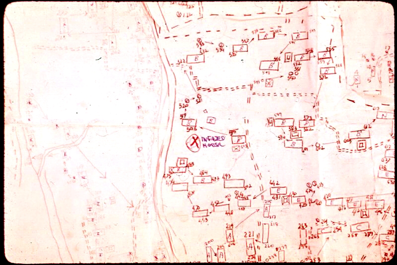 1975 Bangladesh. Search map of Bhola Island village